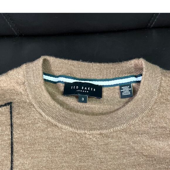 Ted Baker London 100% Wool Colorblock Crewneck Sweater Brown Black Womens Size 3 - Picture 2 of 6